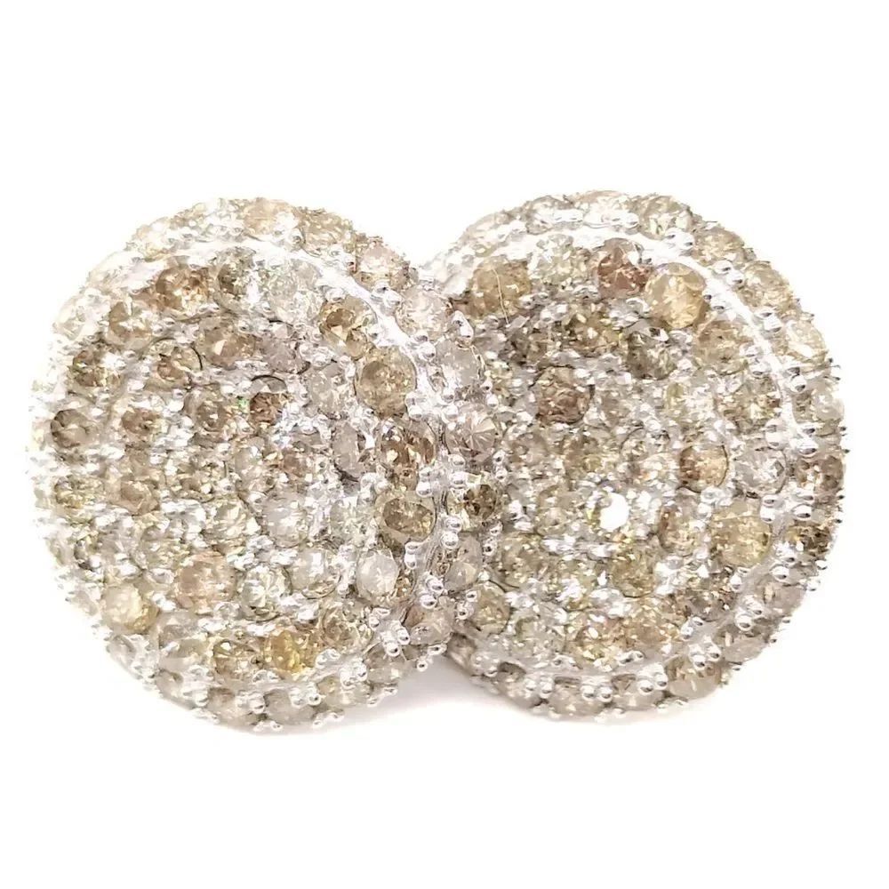 Gorgeous 2ct Pierced Natural Diamond Pave Cluster 18k White Gold Disc Earrings